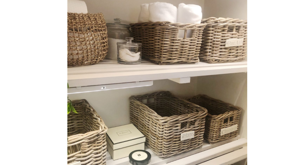 baskets in fresh look linen cupboard