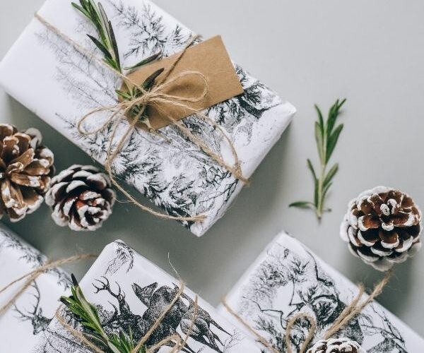 Christmas gifts with pine cones