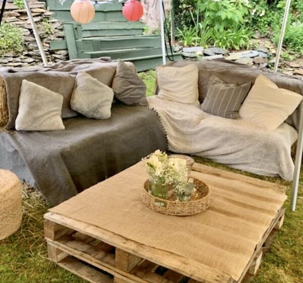 image of sofa made from hay bales