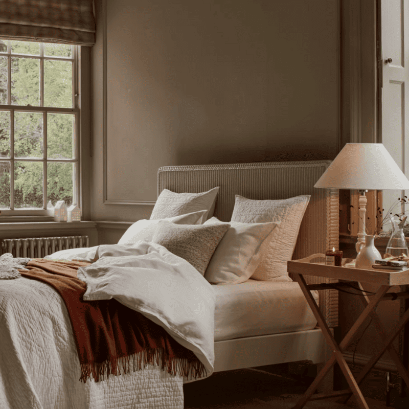 beautiful bedroom scene with autumnal cosy vibes from Neptune 
